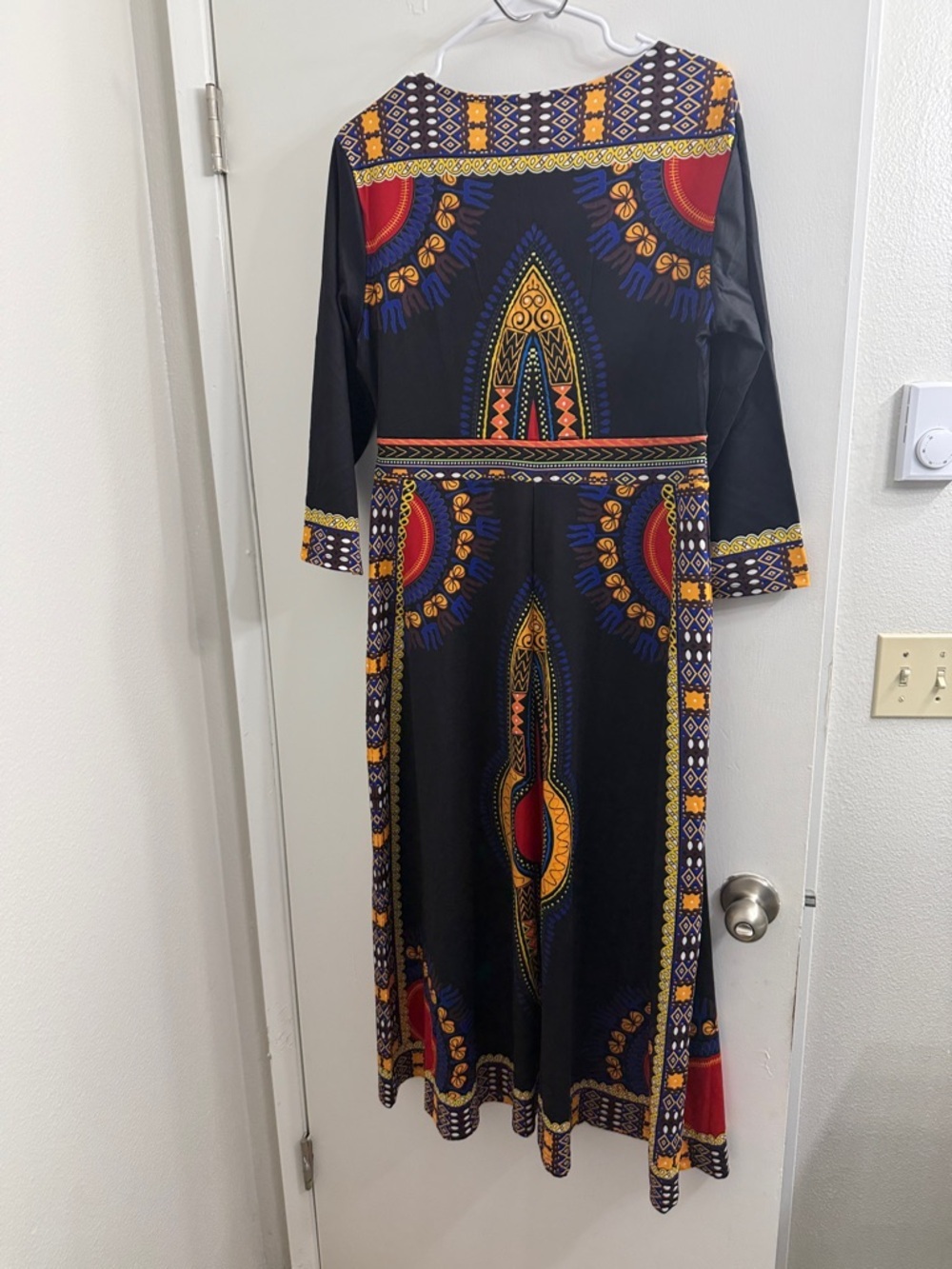 Black V-Neck Maxi Dress with Bold Multicolor Print - Picture 5 of 9